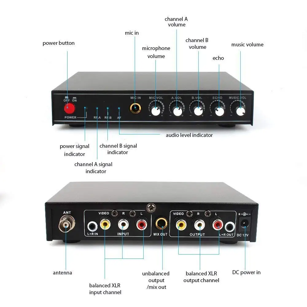 MAONO Беспроводной металла UHF микрофон конденсаторный studio Mic усилитель ЖК-дисплей Дисплей двухканальный портативный караоке смеситель