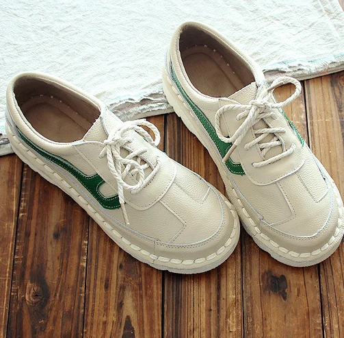 Careaymade-Genuine leather round-headed single shoes,lace Small fresh literary flat-soled leisure female student shoes