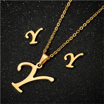 Y necklace sets Yiustar модное простое алфавитное ожерелье s для женщин из нержавеющей стали ожерелье цепь A-Z ожерелье с буквенными подвесками индивидуальный подарок - Окраска металла: Y necklace sets