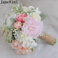 janevini 2018 pearl wedding bouquets bridal artificial flower bouquets for brides silk peony wedding hand bouquet flores boda