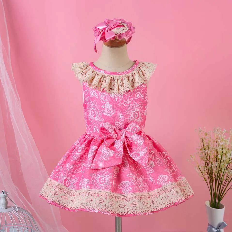 Pettigirl/розовый цветок платье принцессы для девочек Королевский Стиль Кружева