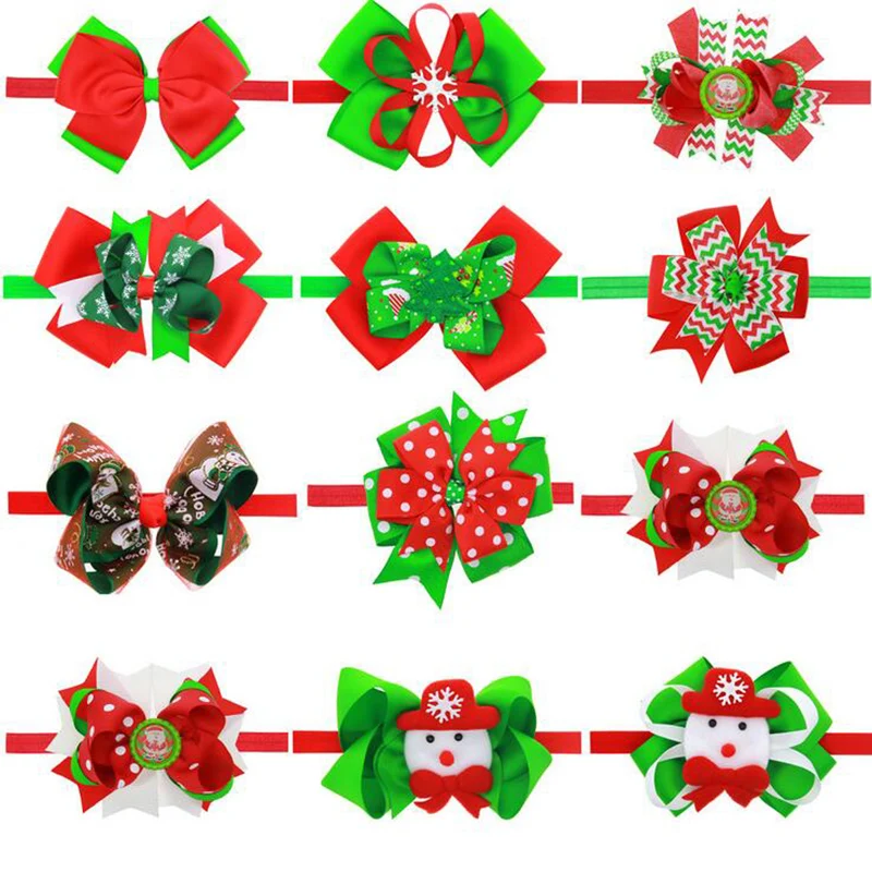 PPCrafts 6pcs/lot Newborn Baby Headband Christmas Style DIY Handmade Bow Ribbon HairBand Cute Girls Boy Headwear Accessories |