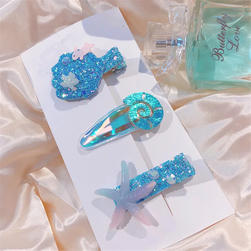 8 компл./лот Новая модная блестящая заколка для волос с жемчугом в форме морской