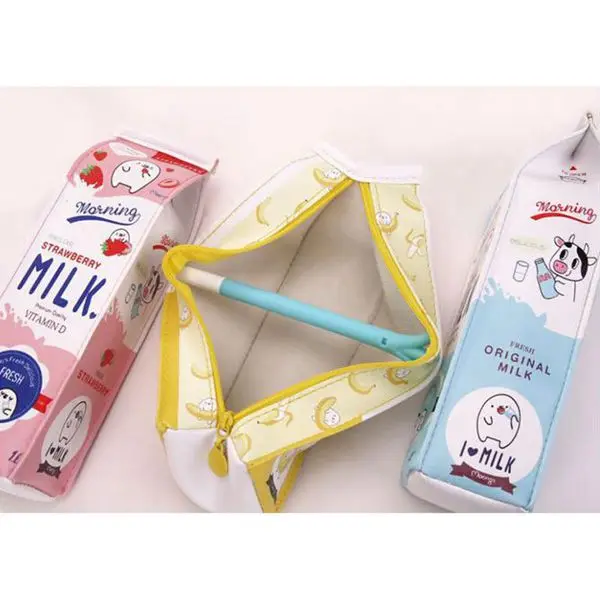 Милый Kawaii Большой молочный флакон новый синий желтый розовый PU кожаный пенал