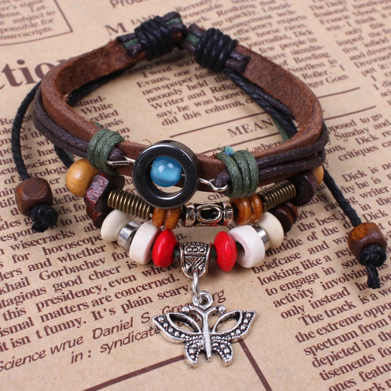 Браслет pulsera из натуральной кожи с подвеской-бабочкой ручной работы регулируемые
