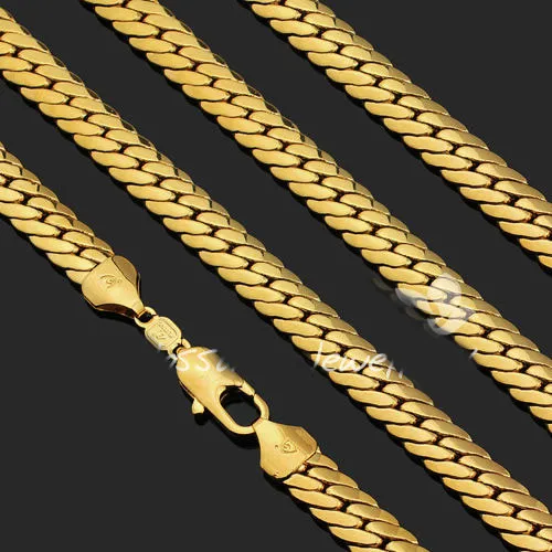 SOLID 14CT Yellow GOLD Coated Open LINK Wide 9MM CHAIN NECKLACE 60CM sp88 MENS WOMANS | Украшения и аксессуары