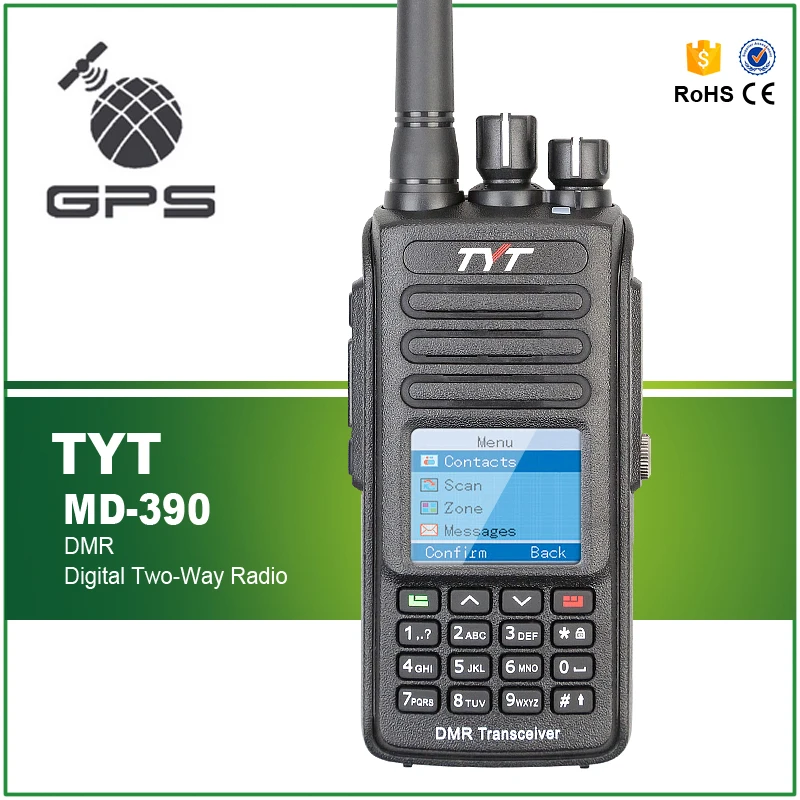 TYT MD-390 DMR Portable FM Transceiver UHF 400-480MHz GPS Two Way Radio IP67 Waterproof Radio+ Programming Cable CD and Earpiece