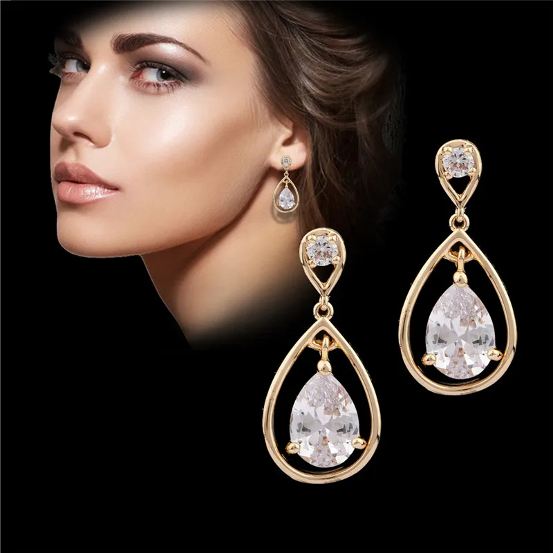Big Water Drop Cubic Zirconia Earrings For Women Fashion Jewelry Gold Color Long Crystal Earring Pendientes | Украшения и