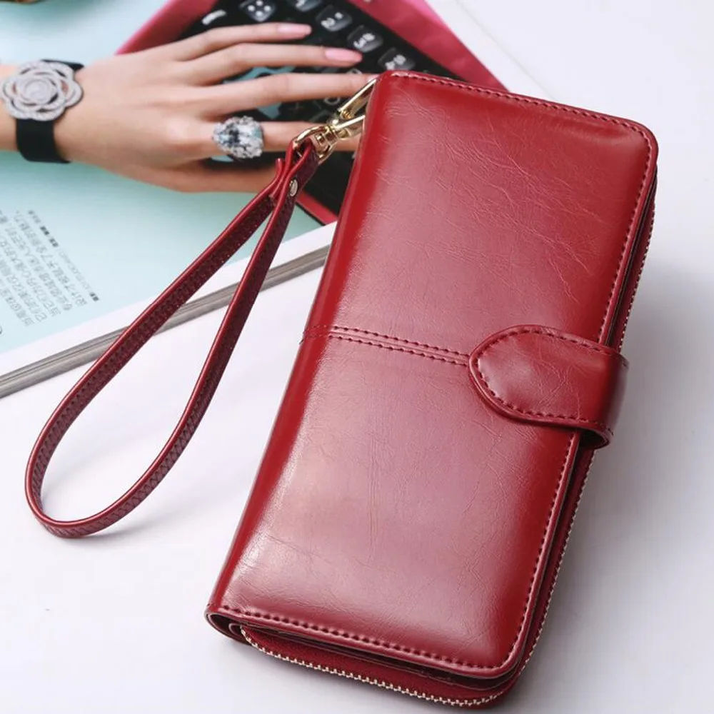 2018 100% Oil Wax Cowhide Leather Women Wallet Phone Pocket Purse Female Card Holder Lady Clutch Carteira Feminina | Багаж и сумки
