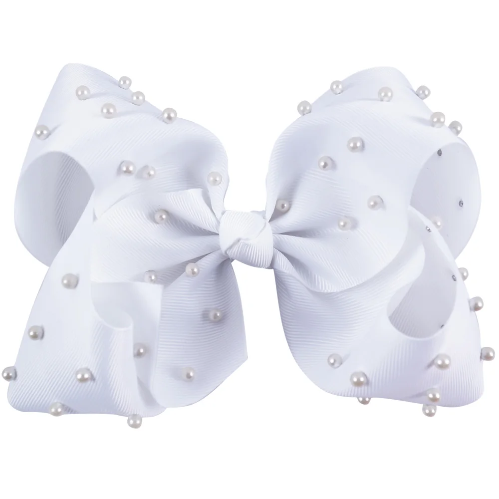 Бант для волос с белой жемчужиной 7 дюймов зажимом большая Шпилька бант девочек