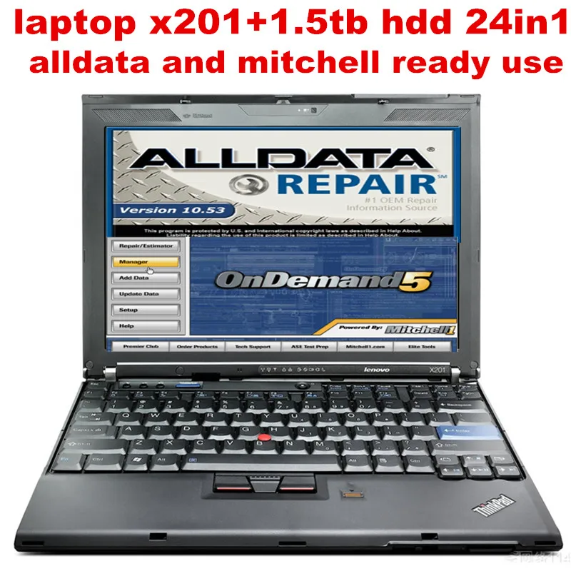 95% X201 I5 4GB ноутбук 1,5 ТБ HDD WIN7 система 24в1 Авто Ремонт Alldata программное обеспечение V10.53+ mitchell по требованию 5 готов к использованию
