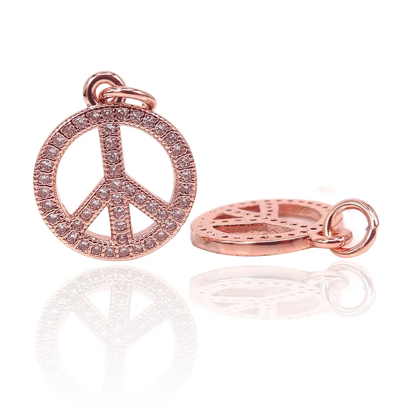Silver Color Micro Pave Zircon Peace Symbol DIY Charms Pendants Fits For Jewelry Making Bracelet Findings Handmade 2PCS | Украшения и