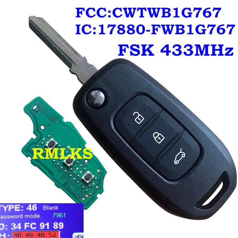 3 кнопки флип дистанционный ключ-брелок от машины FSK 433 МГц PCF7961 для Renault Kadjar Captur Symbol Megane 3 CWTWB1G767