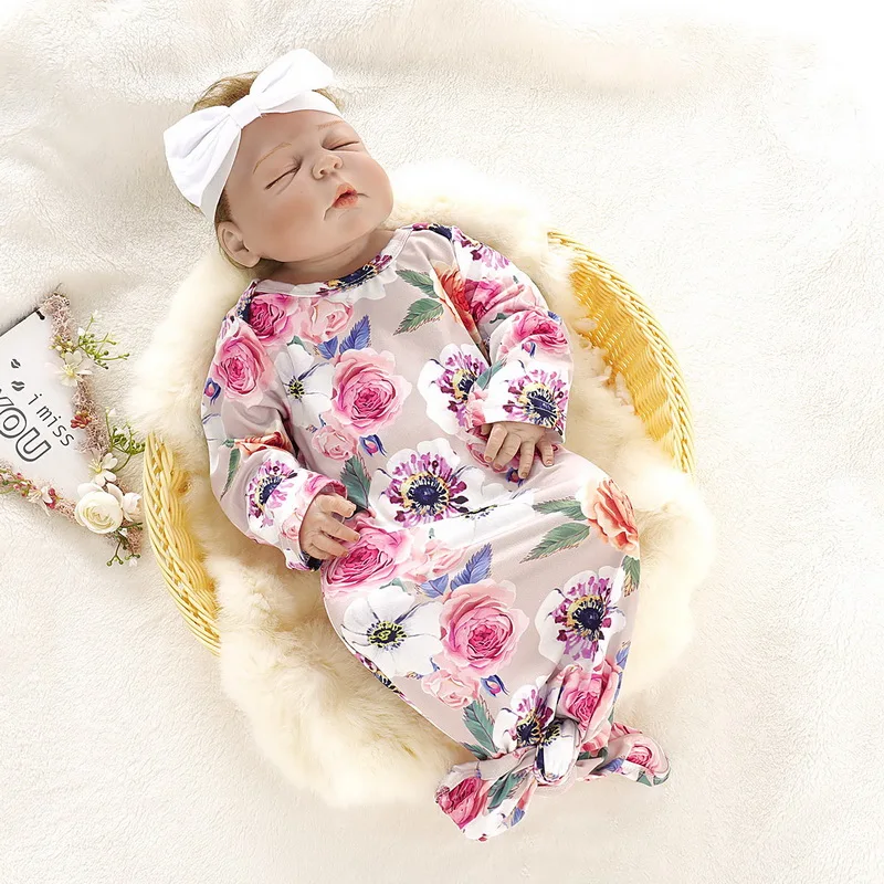 Милый новорожденный малыш хлопок длинный рукав цветочный принт унисекс Bebe мальчик девочки Боди с головной убор ребенок спальный мешок D20