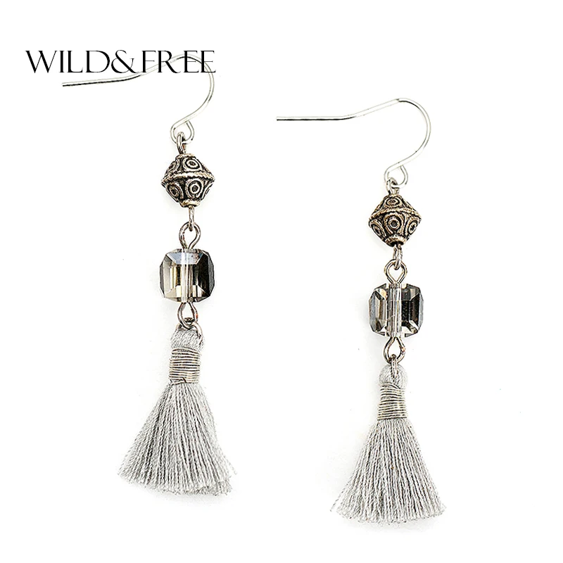 Женская обувь в стиле Бохо серой нитью кисточкой серьги виде капель с