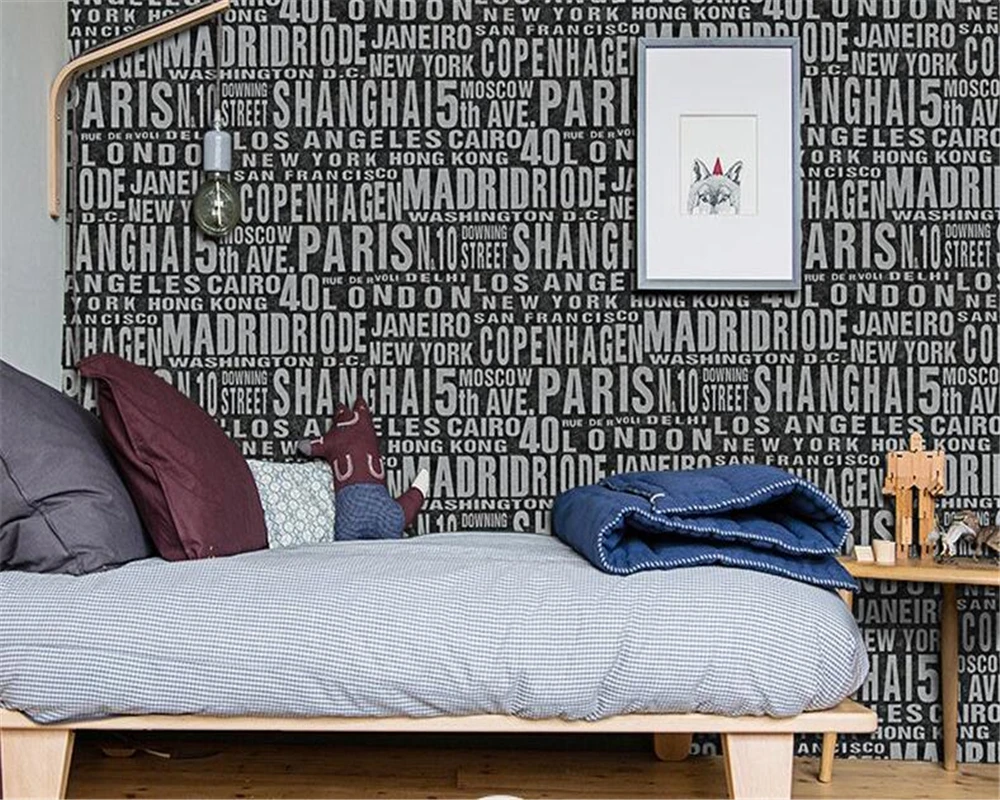 

beibehang Plain simple non-woven wallpaper bedroom living room background wall waterproof alphabet children's room wallpaper 3d