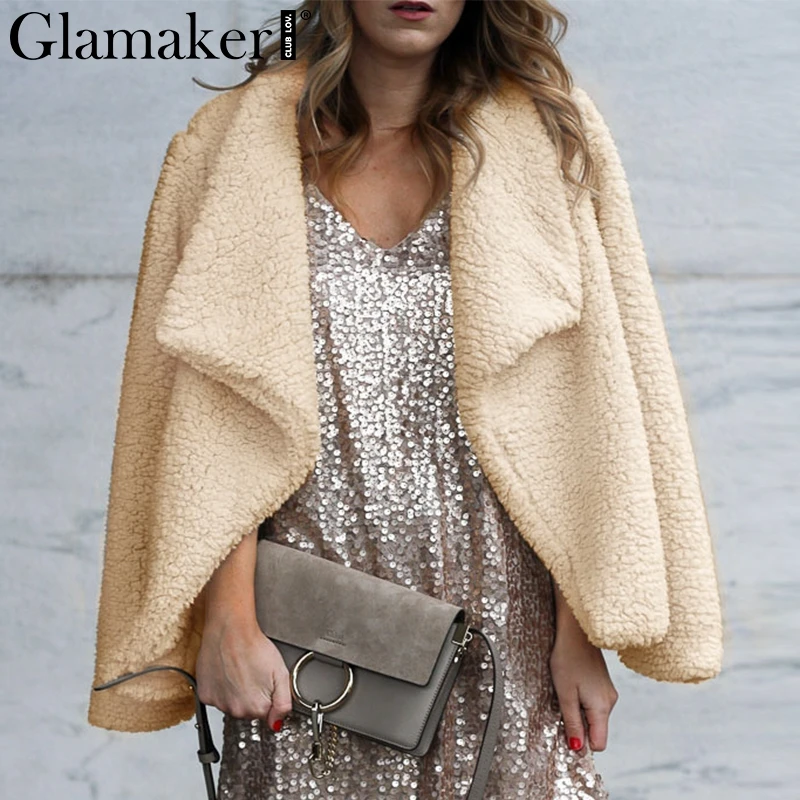 Женская куртка с длинным рукавом Glamaker белая плюшевая Шуба теплым мехом на лето |