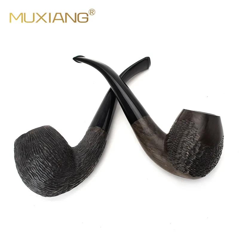 

RU- MUXAING Newest Style Ebony Wood Good Tobacco Pipe Men Bent Pipe For Smoking Fit For 9mm Filters AC0021k01