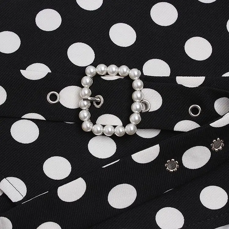 Vintage Dot Print Cummerbund Women Fashion Bandage Bow Chain Wide Belts for Women Pearl Buckle Belt Women's Clothing Accessories
