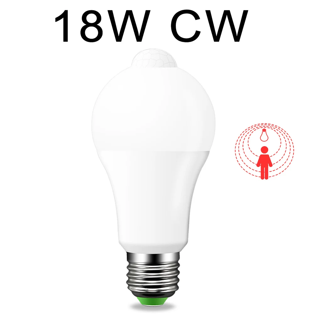 E27 18W CW E27 движения PIR Сенсор светильник лампочка IP42 12 Вт, 18 Вт, 110V 220V светодиодный заката до рассвета светильник лампа для дома патио умный светильник ing сад ночника - Испускаемый цвет: E27 18W CW