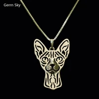 sphynx cat necklace handmade carved hollow accessory jewelry golden colors plated fast delivery