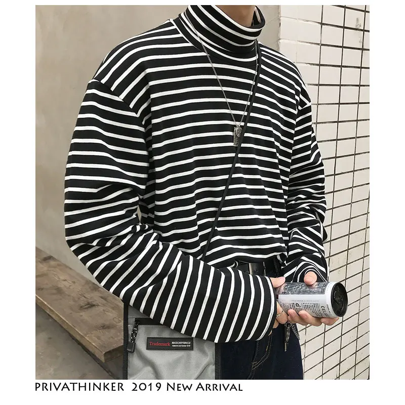 Privathinker для мужчин полосатый с длинным рукавом футболки 2019 человек Harajuku Весна