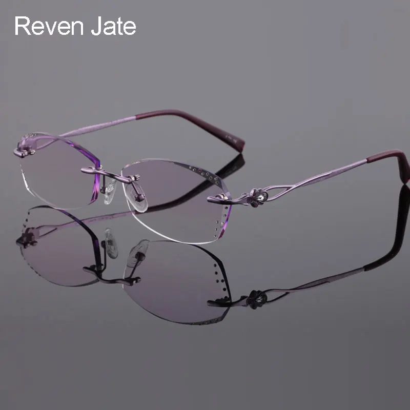 

Reven Jate 2123 Pure Titanium Rimless Diamond Cutting Woman Glasses Frame Optical Prescription Eyeglasses Women Eyewear Fashion