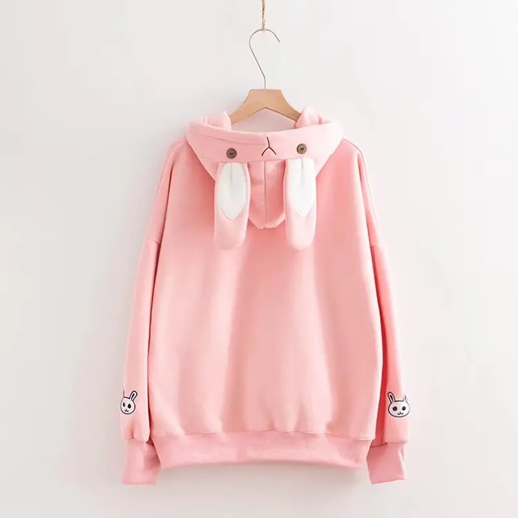 Розовый Милый кролик Kawaii толстовка женская Свободная Толстовка утепленная Осенняя Куртка Harajuku Толстовка - Цвет: Розовый