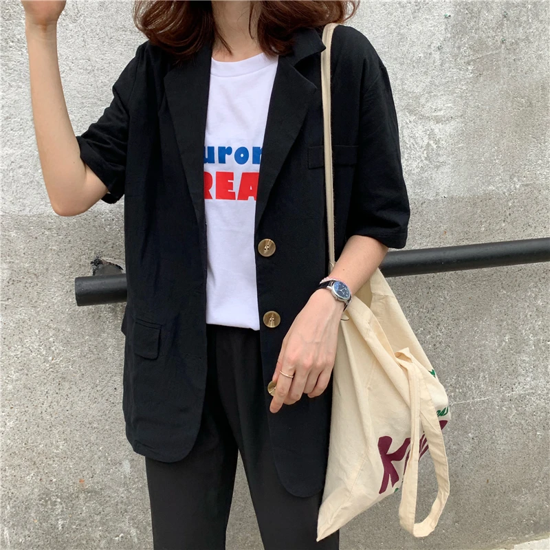 Женский офисный Блейзер HziriP летний свободный однобортный черный блейзер с