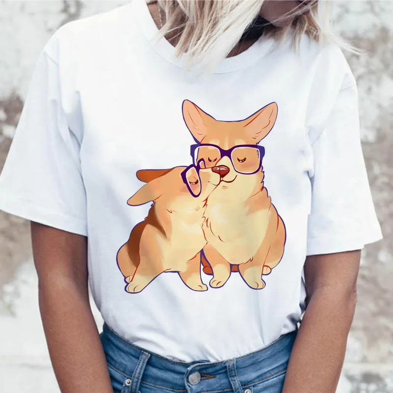 Corgi Smooch футболка женская футболка Топ harajuku одежда Забавные футболки для корейских женщин с графикой ulzzang