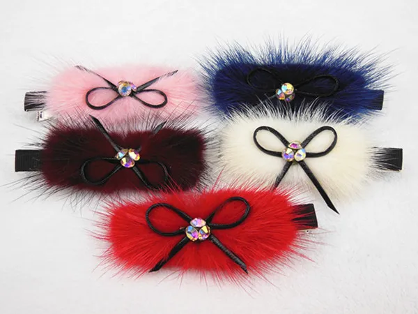 

12 Pcs Women Girl Wedding Prom Fluffy Mink Fur Baby Crystal Hair Clip Hair Pins