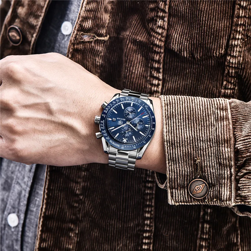 

BENYAR Men Watches Top Brand Luxury Sport Quartz Chronograph Fashion Military Watch Men Stainless Steel Clock Relogio Masculino