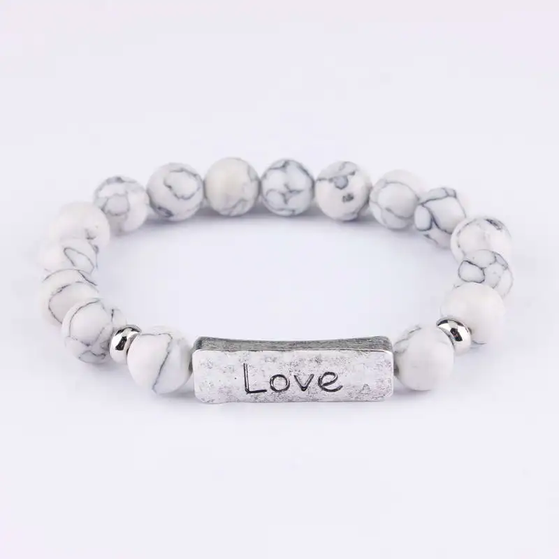 White Love Новинка, браслеты из натурального камня с бусинами, чакра, женские браслеты с гравировкой, надеются, браслеты с монограммой, персонализированные ювелирные изделия - Окраска металла: White Love