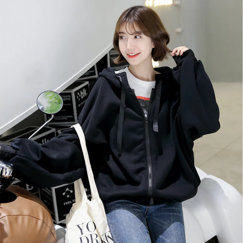 YouGeMan корейский Ulzzang Harajuku Bf Свободные буквы печати молния флис с капюшоном Женский свитшот худи толстовки кофты