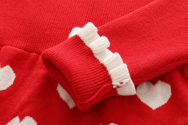 Spring and Autumn Baby Girl's New Beautiful And Cute Clothing Red Knitted Love Embroidered Pure Cotton Long Sleeved Dress | Детская