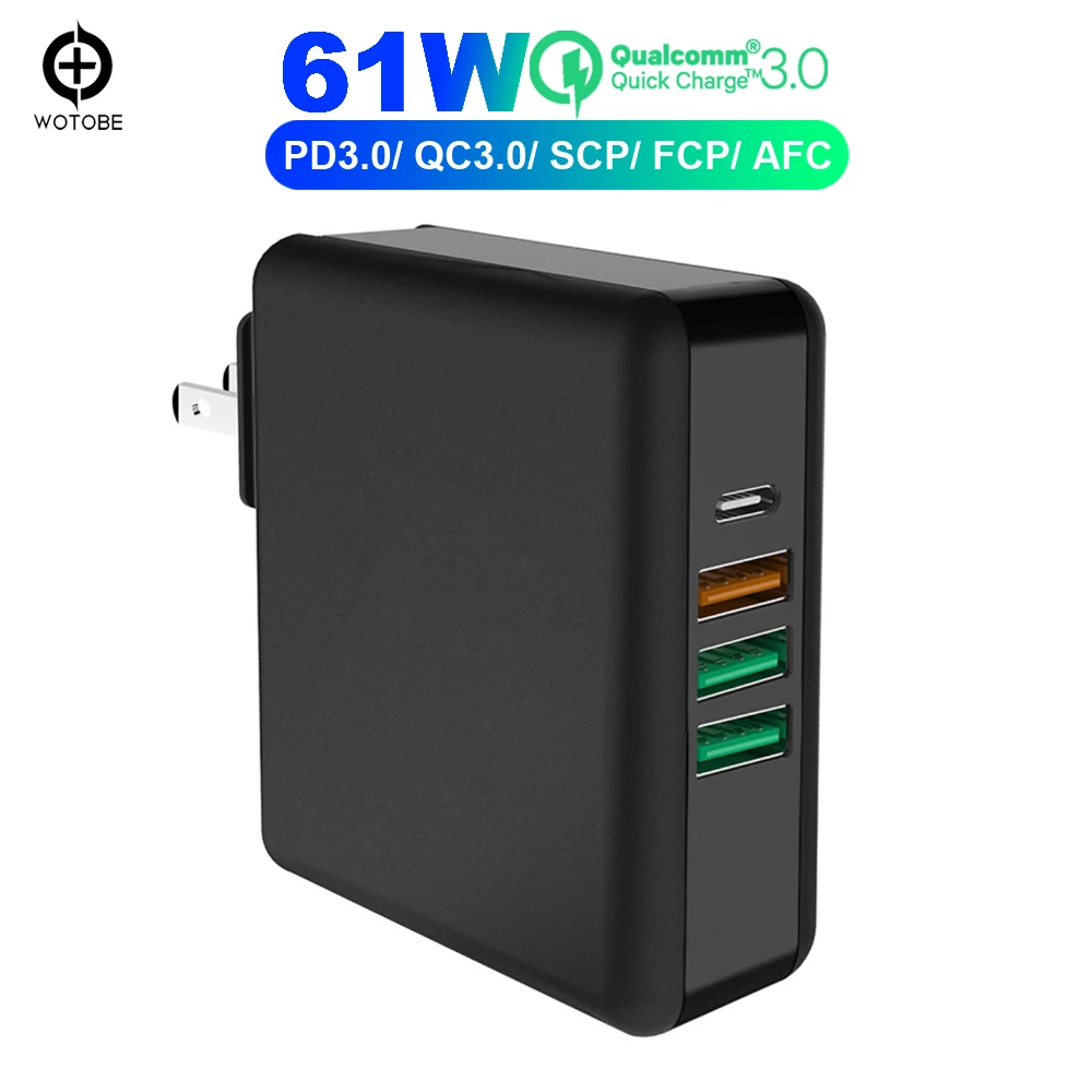 TYPE-C 61W USB C адаптер питания QC3.0 зарядное устройство/SPC/AFC для huawei/samsung, PD60W для xiaomi iPad/iPhone/MacBook(будет 2 м кабель