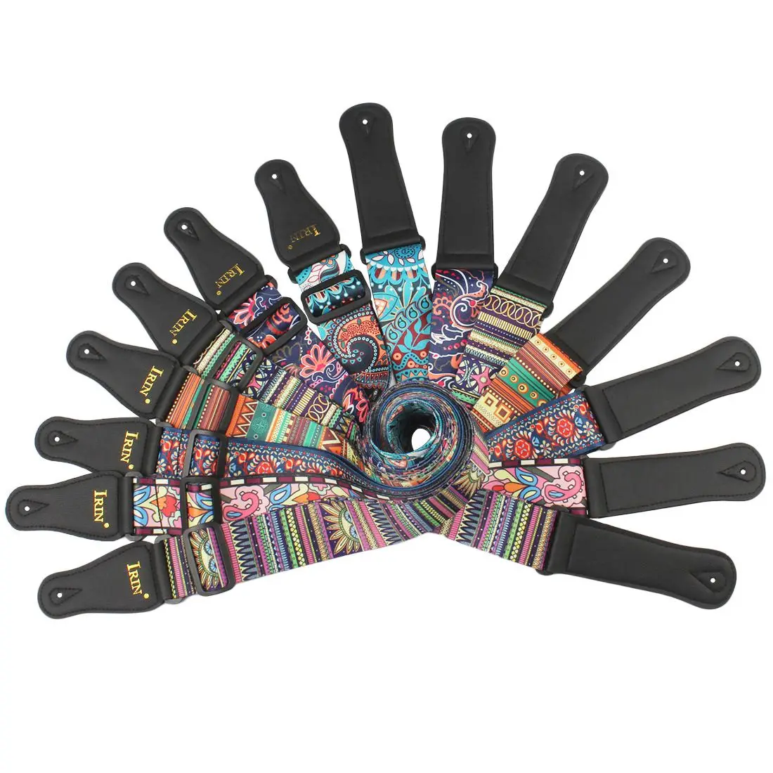 

New IRIN Guitar Strap Adjustable Polyester Belt PU Leather Ends for Acoustic Folk Classic Electric Guitar Bass with folk-custo