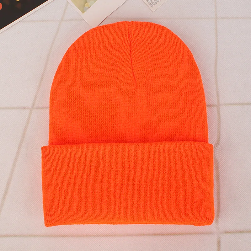 25 однотонных цветов, мужская и женская шерстяная вязаная шапка, шапка, зимняя теплая мягкая хлопковая Лыжная Шапка s Gorro, вязаная шапка с черепом, мужские шапки s - Цвет: Оранжевый