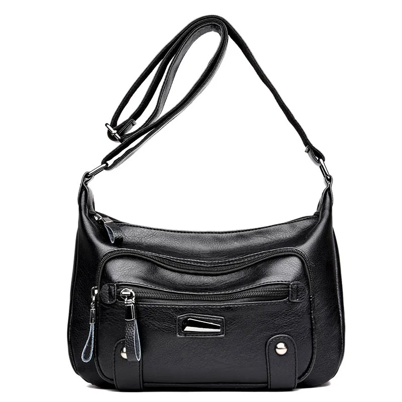 Женская винтажная сумка на плечо Bolsas Femininas дизайнерские сумки женские кожаные сумки через плечо - Цвет: Black