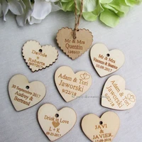 100 pcs personalized custom engraved wedding name and date love heart wooden wedding gift tagsjute string 40mm37mm
