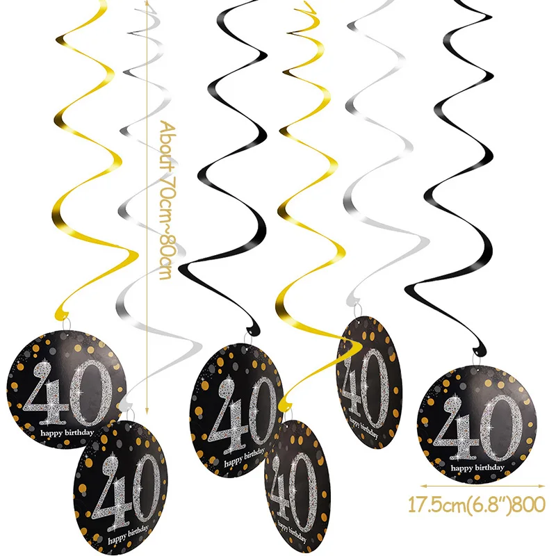 6 шт., 18, 21, 30, 40, 50, 60, 70 фольга, спираль, гирлянда, юбилей, день рождения, украшения для взрослых, 18, 30, аксессуары для декора на день рождения