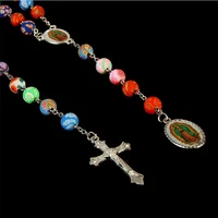 Catholic soft clay rosary cross necklace, glamour soft ceramic beads rosary, Guadalupe icon necklace. 8 mm. 30pcs
