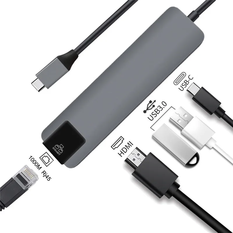 5 в 1 USB HUB Type C Hub HDMI 4K to Gigabit Ethernet Rj45 Lan адаптер док станция для MacBook Pro Thunderbolt 3 зарядное