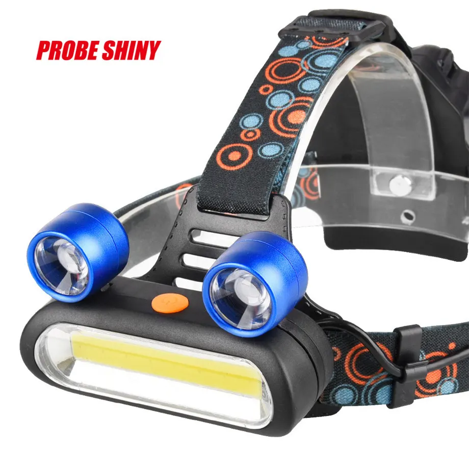 PROBE SHINY 2017 15000LM 2x XM L T6 светодиодный + COB Перезаряжаемый USB 18650 налобный фонарь синий