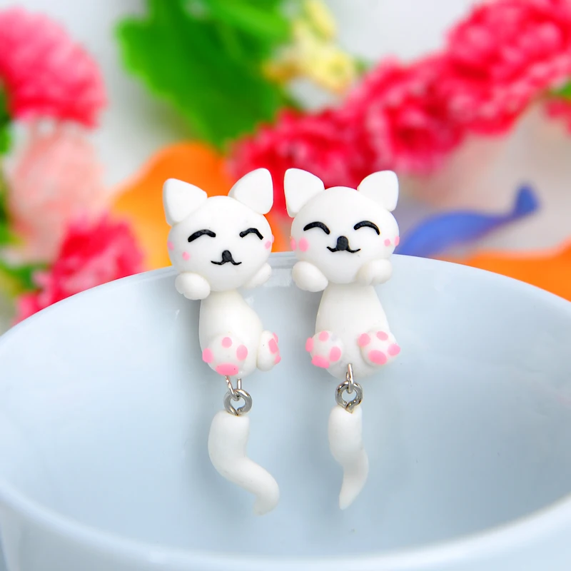 Женские серьги гвоздики из полимерной глины с котом|cat stud earrings|fashion earringsstud earrings |