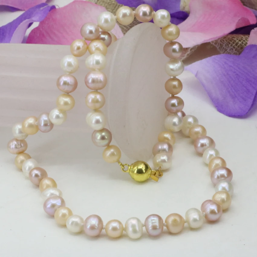 Многоцветный жемчужное ожерелье 7-8 мм натуральный пресноводным