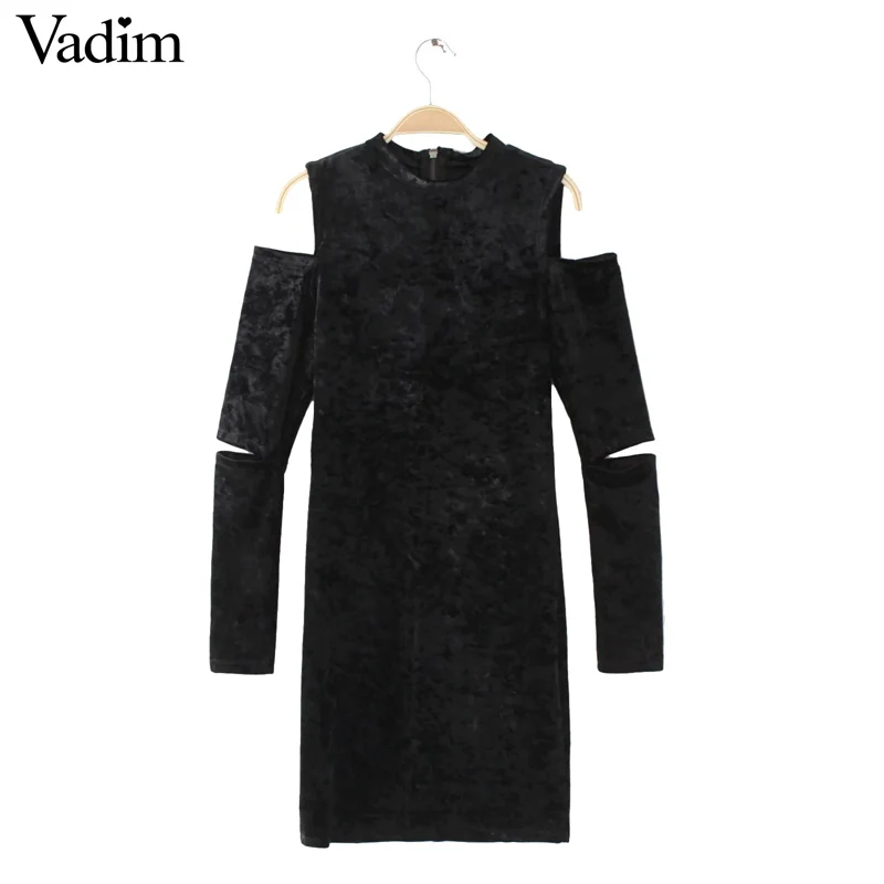 women sexy off shoulder velvet vintage dress cut out long sleeve female fashion streetwear elastic slim dresses vestidos QZ2783 | Женская