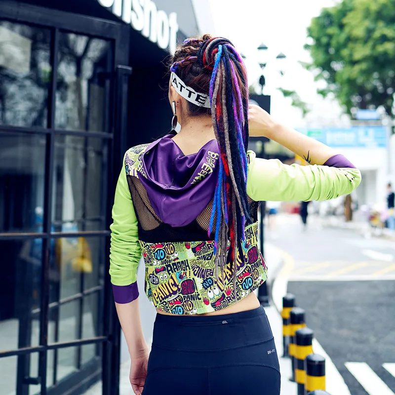 

New Sexy Women Hooded Tops Funny Hollow Out T Shirt Hip Hop Punk Printed Letter Dance Clothes Long Sleeve Women Tops Tee