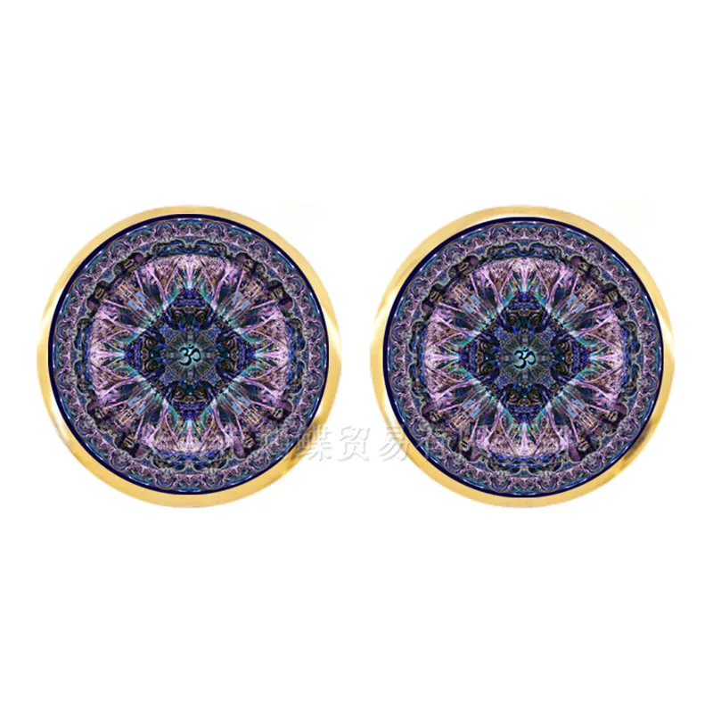Модные серьги-гвоздики OM Yoga Chakra Mandala 12 мм стеклянный купол священные