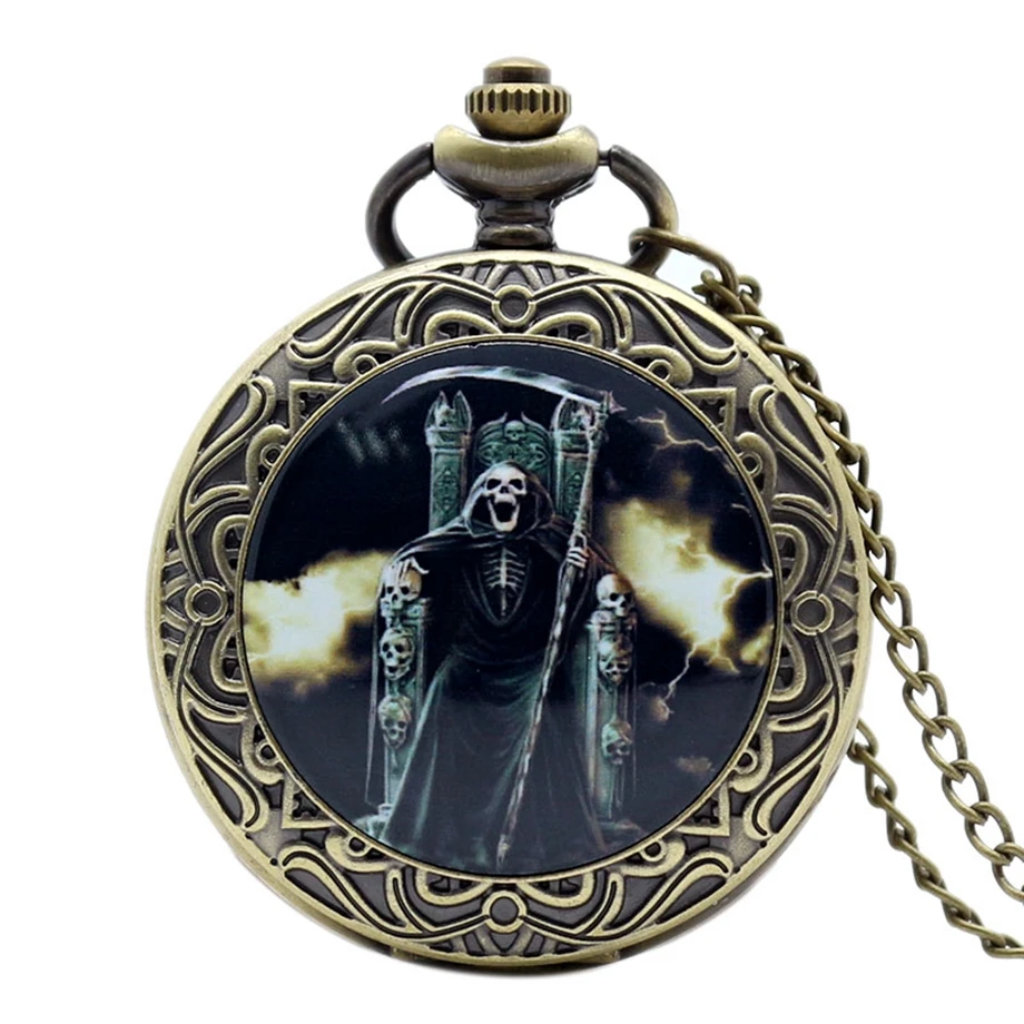 

Retro Vintage Classic Style Grim Reaper Skull Pocket Watch Quartz Vintage Gift for Men Boy Creative Unisex Fob Watches